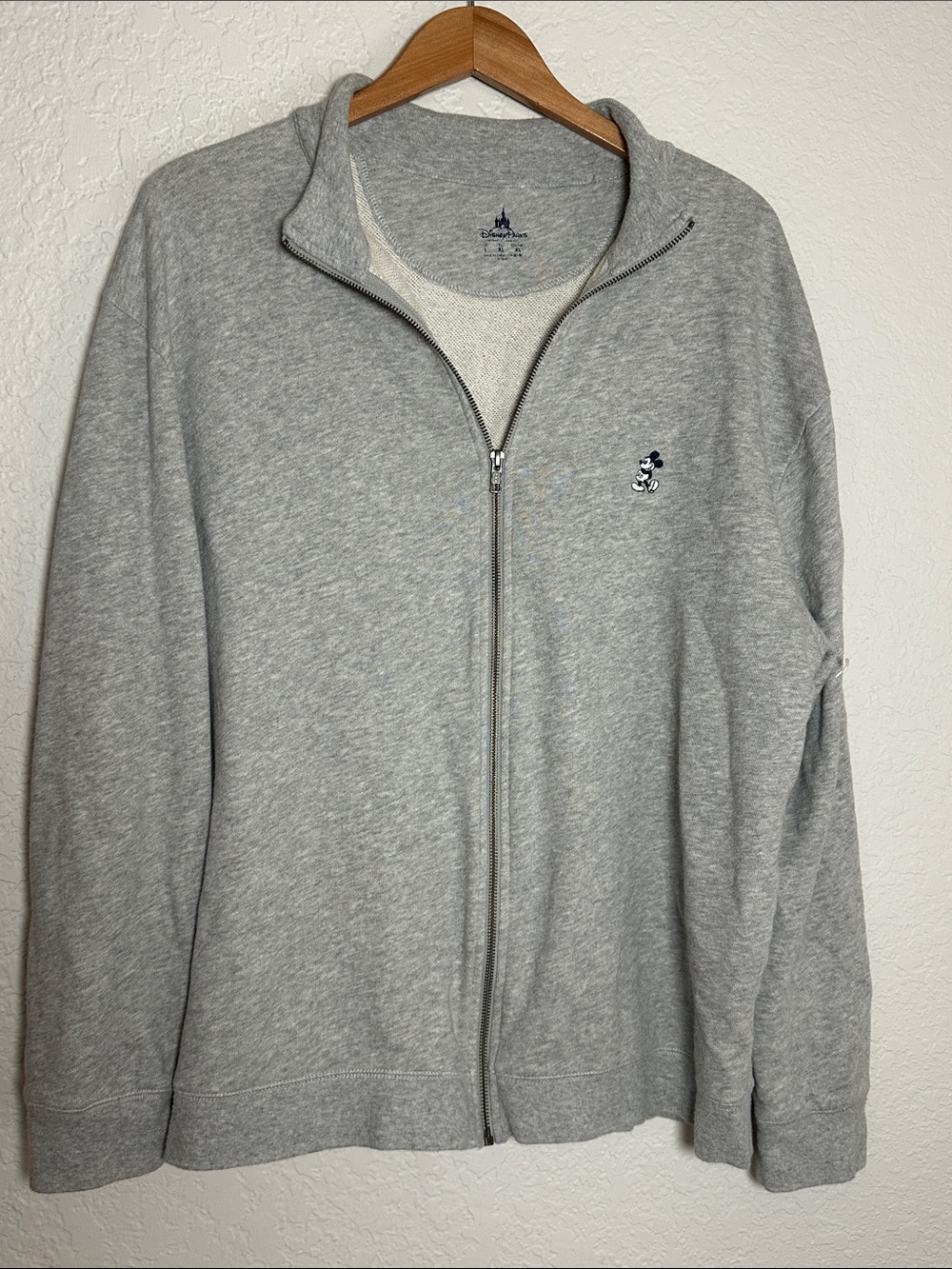 Disney Parks Grey Full Zip Jacket Embroidered Mickey Mouse Men’s Large WDW Epcot